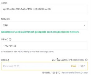 Crypto versturen naar Binance
