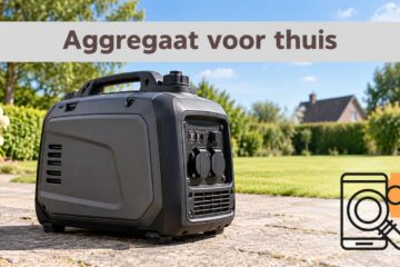 Illustratief draagbaar aggregaat buiten op een open plek in de tuin.
