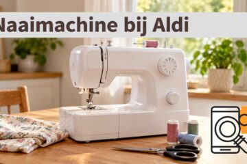 Illustratieve naaimachine met garen en stof, geen specifiek Aldi-model.