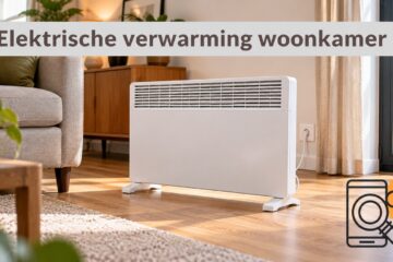 Illustratieve vrijstaande elektrische verwarming in een woonkamer.