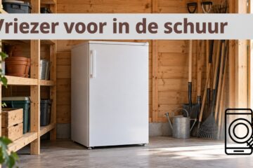 Illustratieve witte vriezer in een droge, opgeruimde schuur.